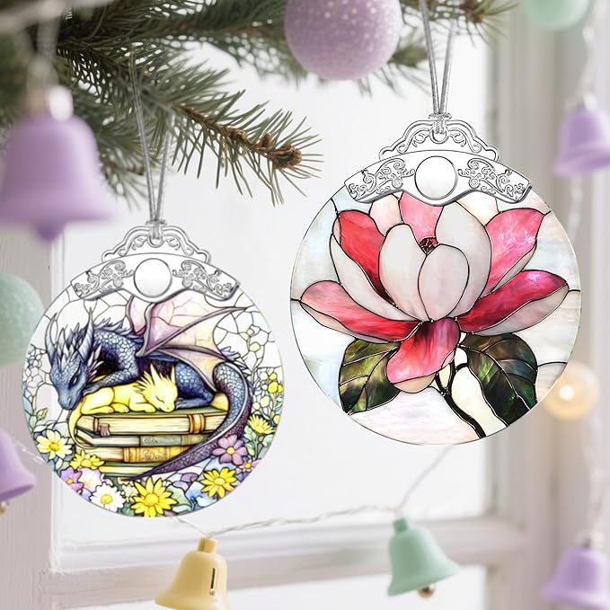 Stained Glass Magnolia Flower Christmas Ornament: Christmas Tree Ornaments & Decor, Holiday Decor – Holiday Presents, Gift Exchange Ideas & Elegant Keepsake for Family, Coworkers & Friends