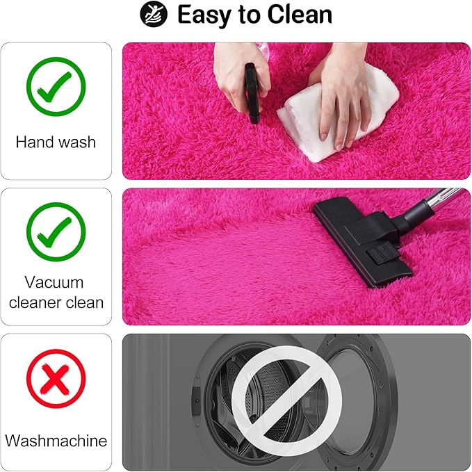 5x7 Area Rugs for Living Room, Large Fluffy Rug for Bedroom, Soft Shag Shaggy Fuzzy Carpets for Boys and Girls Dorm Room Home Decor (5ft x 7ft, Hot Pink)