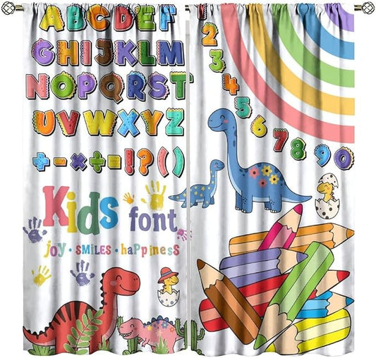 BAEKJIN Dinosaur Alphabet Curtains，Numeration Table and Catoon Dinosaur Pattern Print Decor Window Drapes for Kids Bedroom Living Room 42x45 Inch