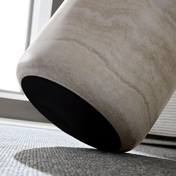 WILLIAMSPACE 15.74" Round End Table with Mars Pattern for Living Room, Modern Drum Circle Fiberglass Side Table for Small Spaces, Nightstand Sofa Table for Bedroom, No Need Assembly (Mars Pattern)