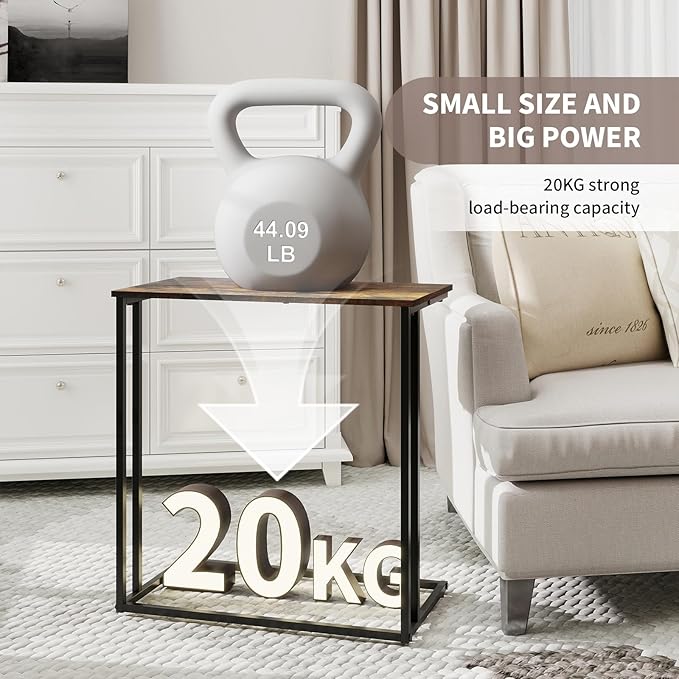 C-Shaped Side Table, Modern End Table with Metal Frame, Space Saving Design for Living Room，Large Surface Couch Table for Bedroom, and Home Office，24 x 12 x 24 inches (Rustic Brown)