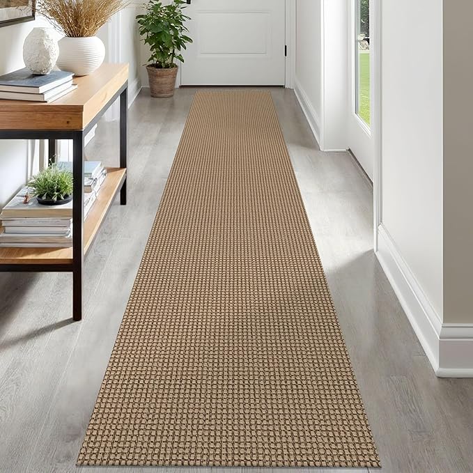 IOHOUZE Washable Runner Rug 2x12 Non Slip Rubber Backed Extra Long Hallway Runner Entryway Runner Indoor, Kitchen Rugs Woven Cotton Floor Carpet for Hall Stair, Orange/Tan/Brown