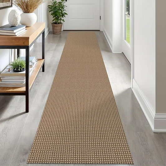 IOHOUZE Washable Runner Rug 2x12 Non Slip Rubber Backed Extra Long Hallway Runner Entryway Runner Indoor, Kitchen Rugs Woven Cotton Floor Carpet for Hall Stair, Orange/Tan/Brown