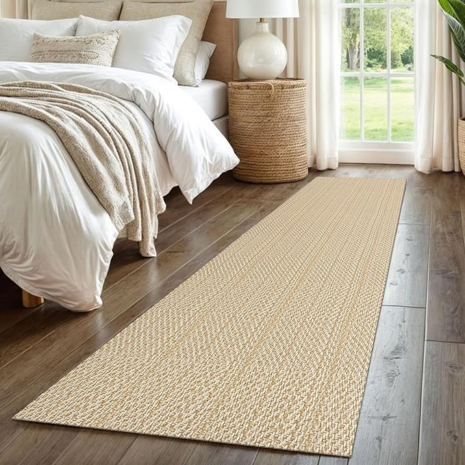 IOHOUZE Washable Runner Rug 2x8 Non Slip Rubber Backed Hallway Runner Entryway Runner Indoor, Kitchen Rugs Woven Cotton Floor Carpet for Kitchen Hall Entrance, Warm Beige/Orange/Apricot