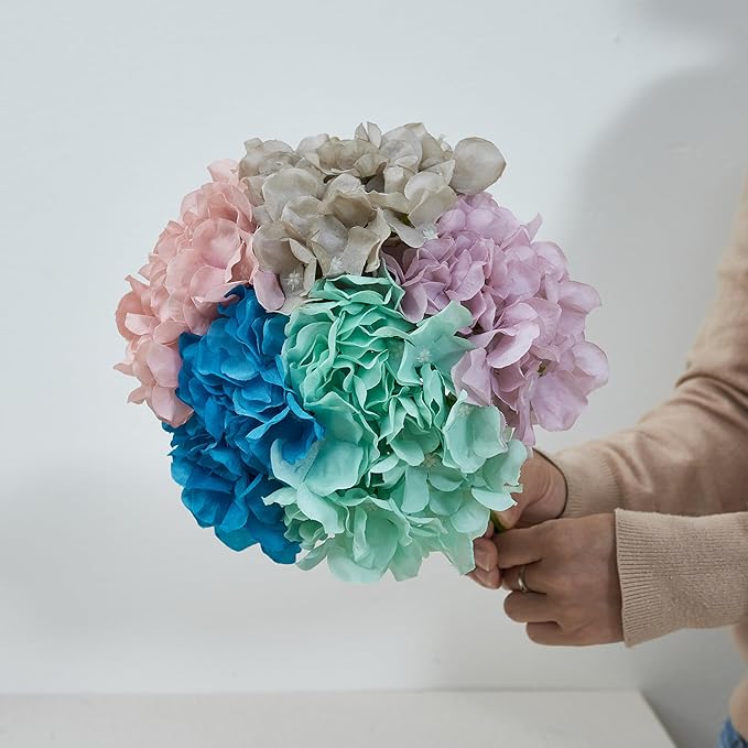10Pcs Pacific Blue Artificial Hydrangea Flowers Fake Hydrangea Silk Flowers for Wedding Centerpieces Bouquets DIY Floral Decor Home Decoration with Stems(VASE NOT Included)