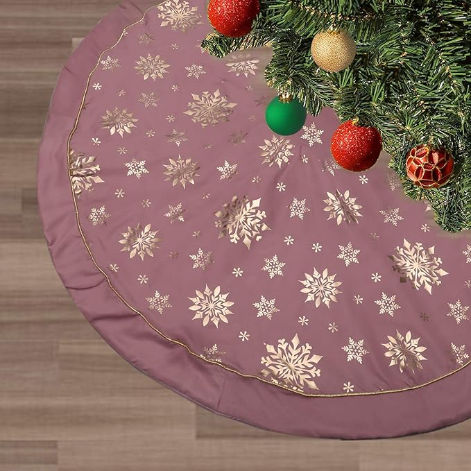 Flash World 48 Inch Large Christmas Tree Skirt Xmas Soft Cover Mat Decor Snowflake Collar Farmhouse Tree Skirt for Holiday Ornaments Party Home Indoor Decorations (Pink—Three Cotton Layer, 48INCH)