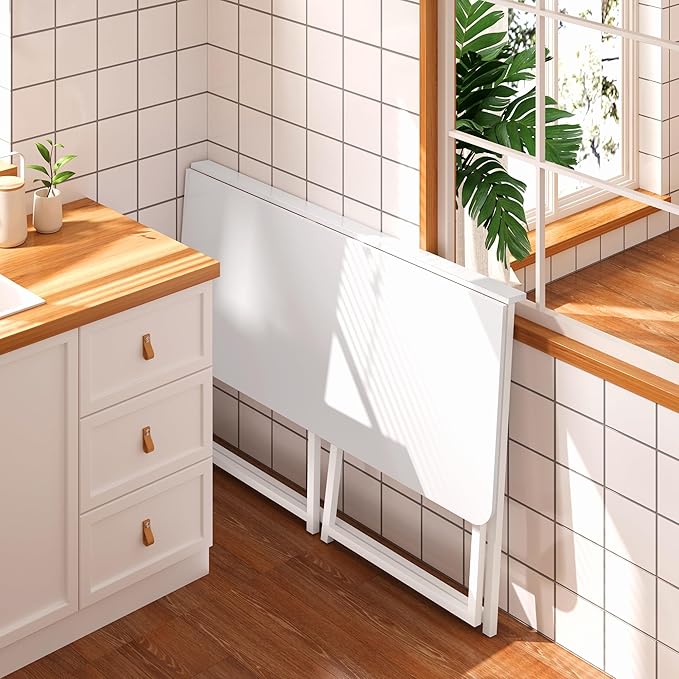 4NM 39.4" Small Folding Desk, Foldable Computer Home Office Desk, Study Writing Table for Small Space Saving Bedroom, Easy Assembly - All White