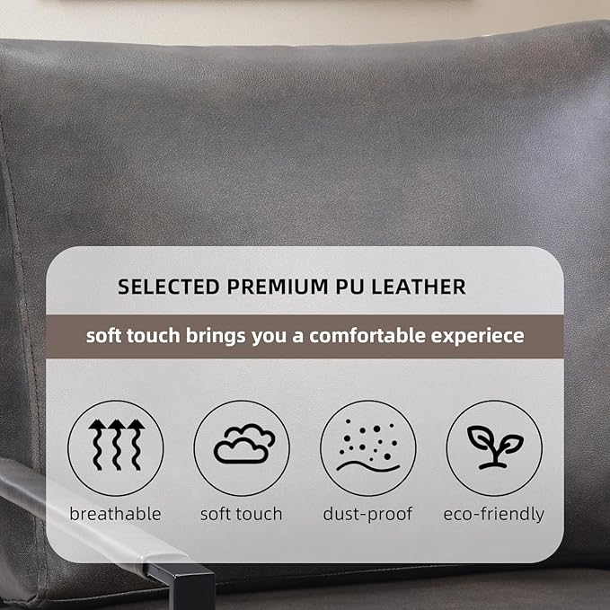 INZOY Mid Century Modern Accent Chair with Removable Cushions, Comfy PU Leather Living Room Chairs with Thicker Backrest and Cushion, Metal Frame Design, Dark Grey