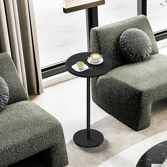 Round Small Side Table Set of 2, Drink Tables for Small Spaces Pedestal Side Table Black for Sofa, Circle End Tables for Living Room, Bedroom and Balconty