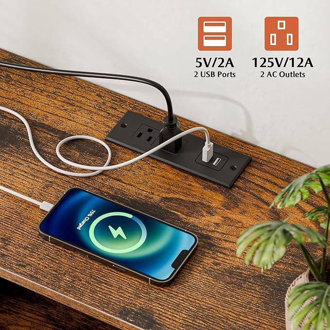 Dresser for Bedroom with 8 Drawers, Dresser TV Stand with LED Lights, Fabric Chest of Drawers with Side Pocket for Living Room, Entryway, Bedroom Furniture (Rustic Brown)