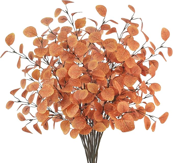16Pcs Artificial Eucalyptus Leaves Stems 33.8‘’ Eucalyptus Branches Fake Poinsettia Flowers Faux Plants for Home Table Fireplace Party Wedding Thanksgiving Décor