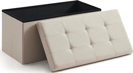 Ornavo Home 30 inch Folding Storage Ottoman with Large Storage, Foot Rest, Bedroom Bench - Beige