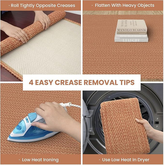 IOHOUZE Washable Runner Rug 2x5 Non Slip Runners for Hallways Entryway Runner Indoor, Kitchen Throw Rug Woven Cotton Floor Carpet for Hall Entrance Bedroom, Rustic Orange