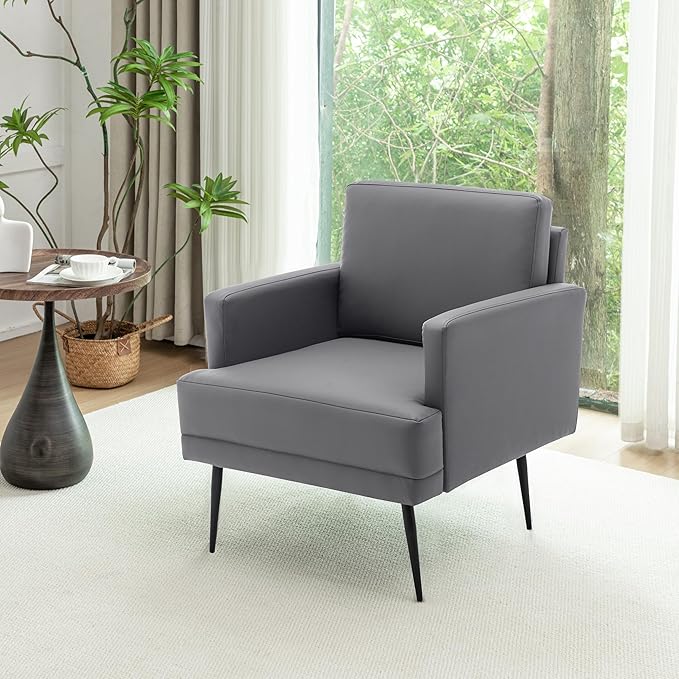 MINCETA Accent Chair,Modern Upholstered Armchair with Back and Arms,Reading Accent Chairs for Living Room,PU Leather in Gray