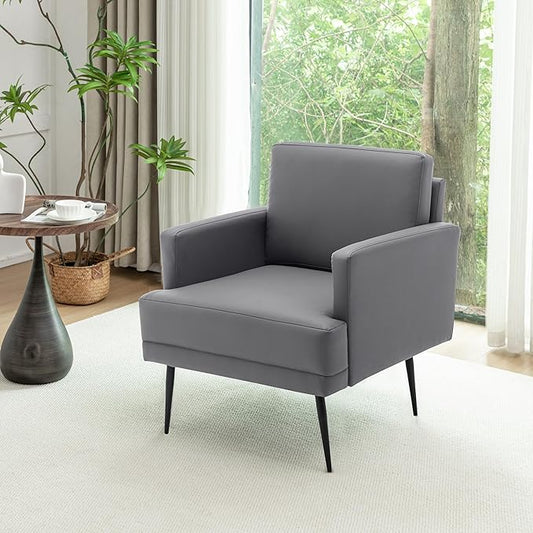 MINCETA Accent Chair,Modern Upholstered Armchair with Back and Arms,Reading Accent Chairs for Living Room,PU Leather in Gray