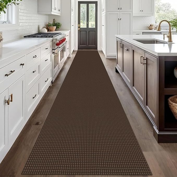 IOHOUZE Washable Exrea Long Hallway Runner Rug 3x20 Non Slip Rubber Backed Kitchen Runner Entryway Runner Indoor, Woven Rugs Floor Carpet for Kitchen Hall Entryway Stair, Brown