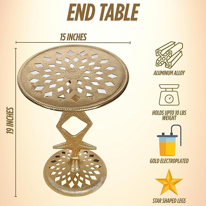 Alpha Living Home Drink Table Small Round Pedestal Side Table Modern Cocktail Table for Patio Sofa Couch Chair Vintage Indoor Metal End Tables for Living Room, Bathroom 15x19 (Gold)