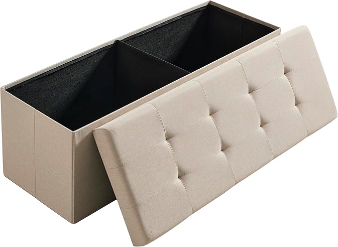 Ornavo Home 43 Inch Folding Storage Ottoman, Long Large Storage Ottoman Chest, Foot Rest Stool, Bedroom Bench - (Beige)