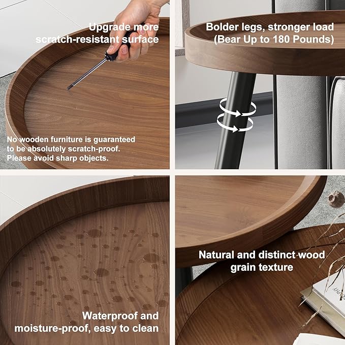 2 PCS Small Round Coffee Table Set, Mid Century Modern Coffee Tables for Living Room, Walnut Nesting Tables for Small Spaces, Easy Assembly Circle Wood Center Table,Black Nesting Coffee Table Set of 2