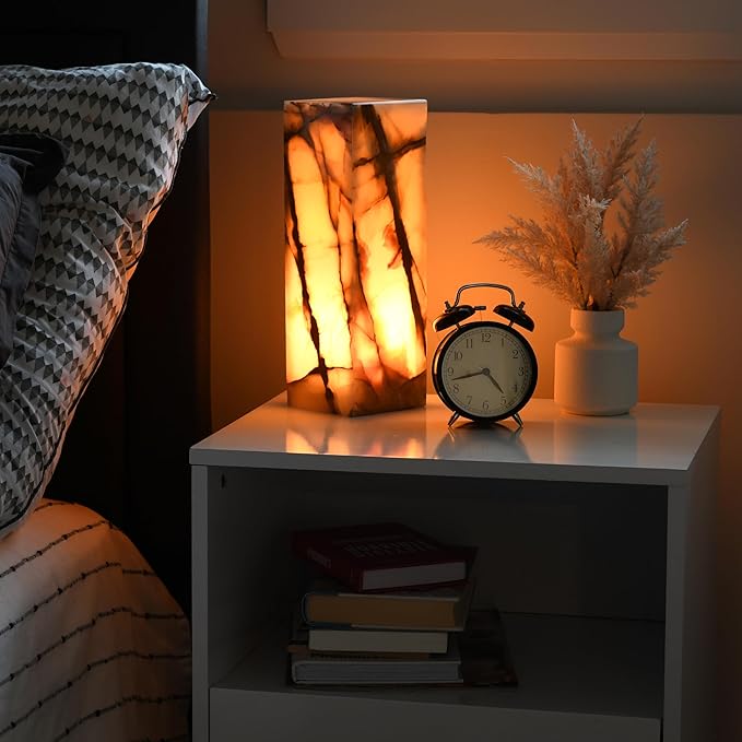 UMAID Handcrafted Onyx Marble Table Lamp, Each Lamp One-of-a-Kind with Natural Patterns, Warm Amber Glow, Dimmable Cord & Bulb, Modern Home Decor for Bedroom, Desk, Office, Living Room, or Bedside