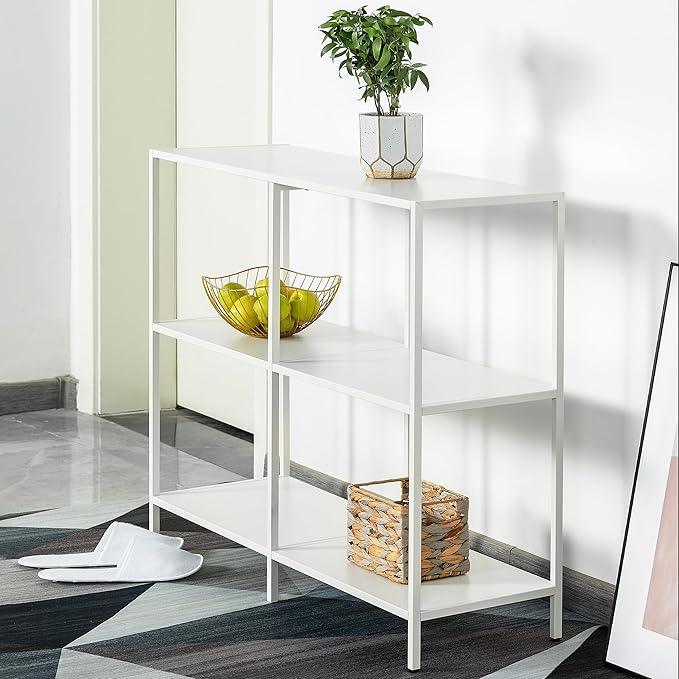 HDANI 39.4 Inch Metal Console Table with 3 Tier Strage Shelves,Narrow Entryway Table,Modern Sofa Tables for Entryway, Living Room,Bedroom,White
