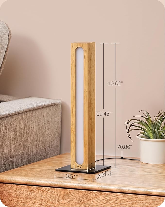 EDISHINE LED Wood Table Lamp, 3-Color Temperature Minimalist Bedside Lamp, Stepless Dimmable & Memory Function, Touch Switch, Square Nightstand Lamp for Bedroom, Living Room, One-Step Installation