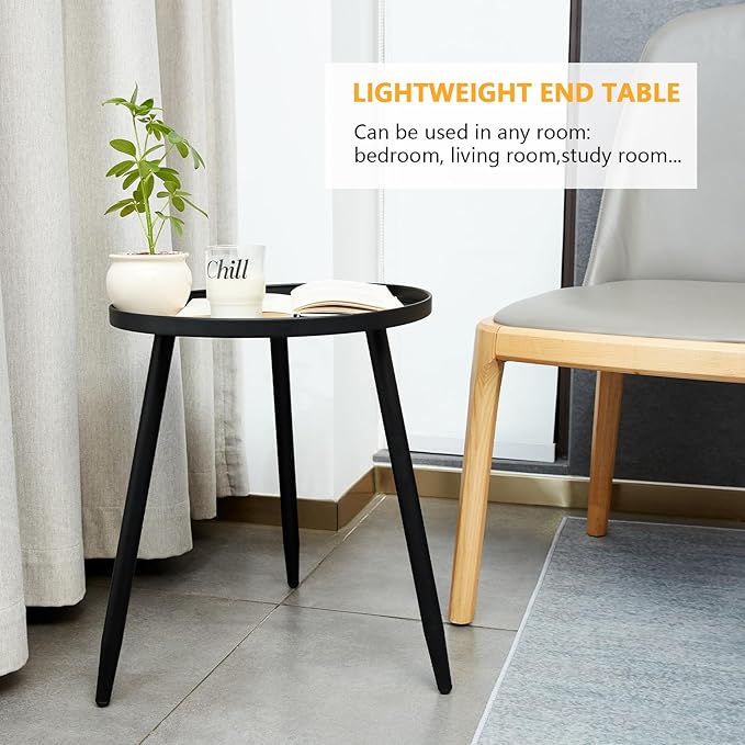 Decent End/Side Tables - Small Round Accent Table, Metal Black Narrow Night Stands with 3 Legs, Ideal for Any Room-Side Tables Living Room, Bedroom, Tall Plant Stand Balcony, Indoor & Outdoor
