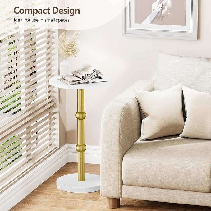 Drink Table, Small Round Side Table for Small Spaces, Modern Accent Round End Tables with Metal Leg, Thickened Wood Pedestal Coffee Tables for Living Room, Bedroom, Narrow Corners,Sofa Couch