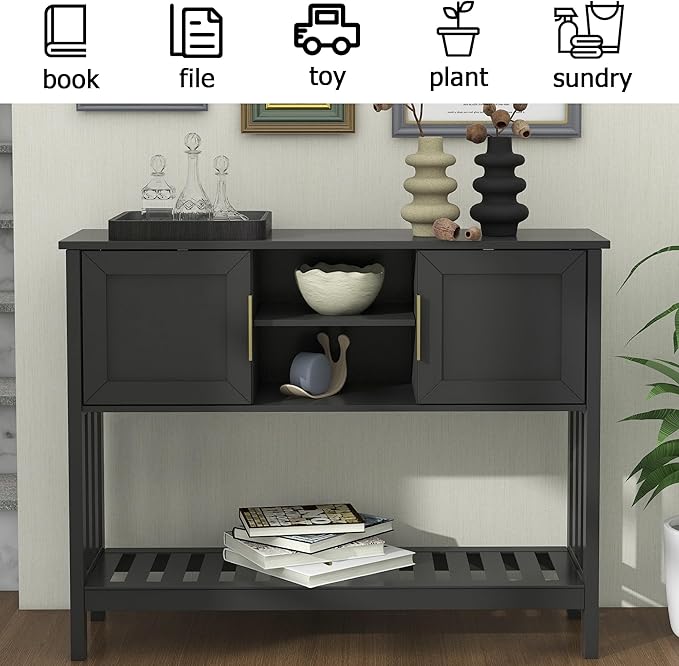 TaoHFE Console Table with Storage with Doors, Entryway Console Table with Doors, Modern Sofa Table for Hallway, Living Room, Dining Room, Console Table of Practical Type for Home, Black