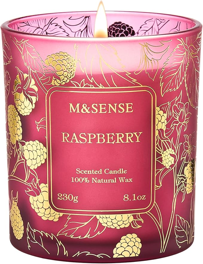 M&SENSE Raspberry Scented Soy Candles, 8.1oz 42-Hour Burn Time Vegan No Toxin, Aromatherapy Relaxing Refreshing Candles for Stress Relief, Housewarming Gift for Men Women