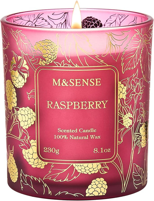 M&SENSE Raspberry Scented Soy Candles, 8.1oz 42-Hour Burn Time Vegan No Toxin, Aromatherapy Relaxing Refreshing Candles for Stress Relief, Housewarming Gift for Men Women
