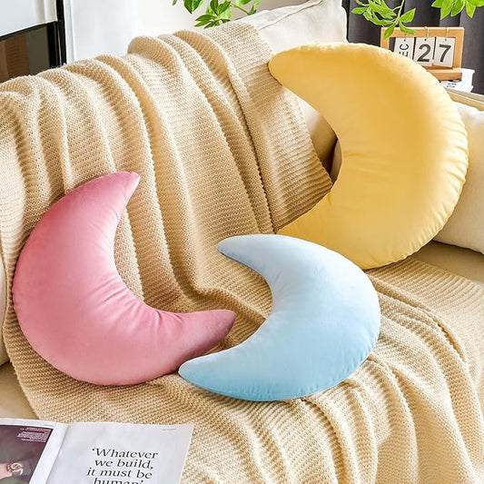 Yellow Moon Pillow, 19.6" Cute Soft Velvet Half Moon Shape Plush Decorative Throw Pillows Cushions Room Decor for Couch Bedroom Living Room