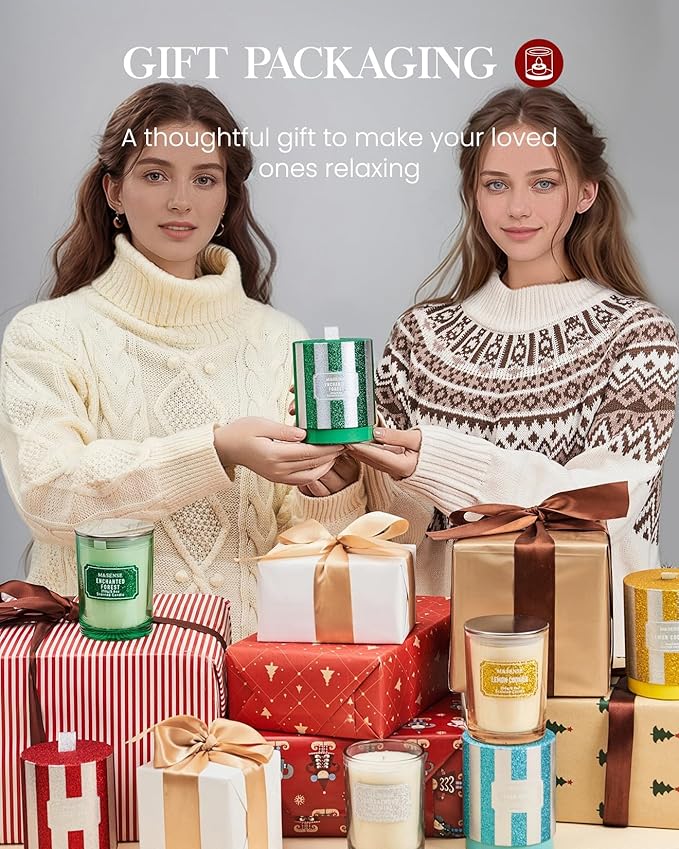 M&SENSE Cinnamon Apple Scented Candles, Classic Size 8.8 oz Glitter Jar Candles, Holiday Candles Gifts for Women, Strong Scented Natural Soy Candle For Winter Home Decor, 50 Hours Long Burning Candles