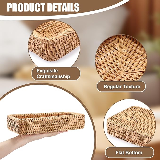BTSKY Small Remote Basket for Coffee Table Entryway Living Room Rattan Serving Tray 10.1x6.1 inches Handwoven Wicker Baskets Decorative Tray for Remote Control Trinkets Rings Cosmetics Crackers Candy