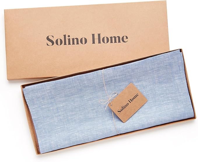 Solino Home Linen Table Runner 48 Inches - 100% Pure Linen Chambray Blue Table Runner 14 x 48 Inch Ideal for Dresser and Coffee Tables - Athena - Christmas
