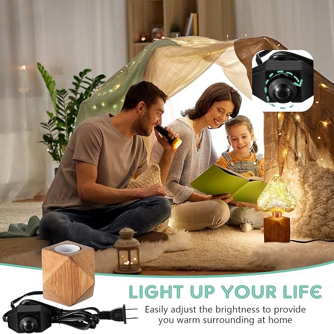 Riakrum 2 Pieces Industrial Wooden Lamp Base E26/ E27 Vintage Desk Lamp with Switch Plug Wood Small Lamp Base Polygon Industrial Night Light Boho Decor for Living Room Bedroom (No Bulb)