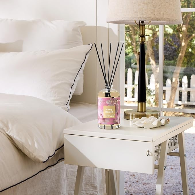 Cocorrína Reed Diffuser Refill Cherry Blossom 17oz (500ml) with 8 Sticks - Premium Long-Lasting Scented Oil, Home Fragrance for Bedroom, Bathroom Home Decor