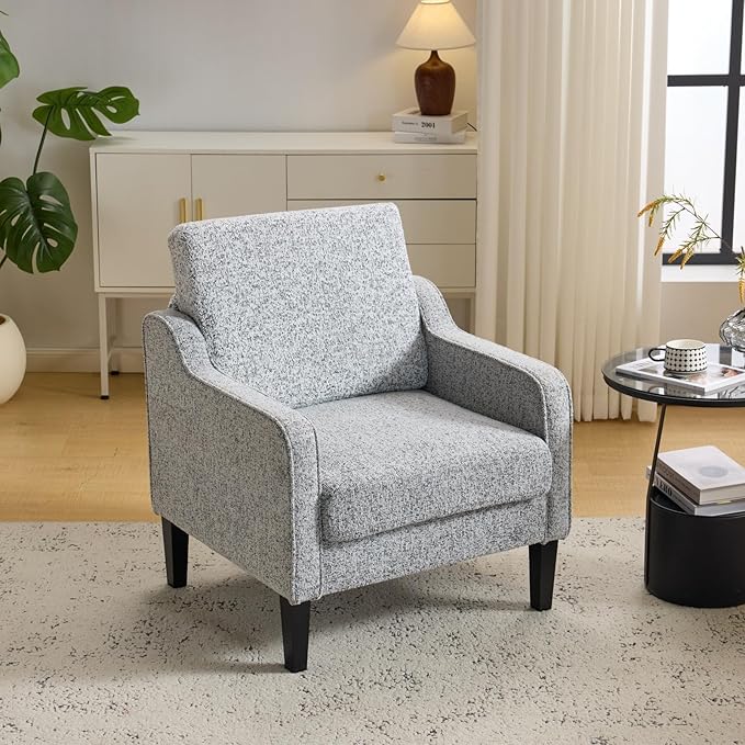 VINGLI Accent Chair for Living Room Chairs Reading Chair for Bedroom Chair Scooped Arm Chair Mid Century Modern Accent Chairs Upholstered Comfy Chair for Apartment, Waiting Room (2, Texture Gray)