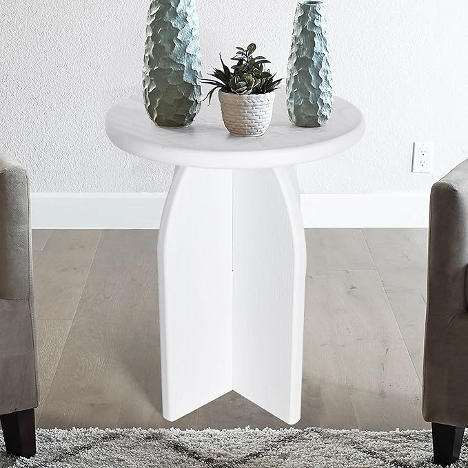 Oakrain Small Round Side End Table, Modern Nightstand Bedside Table, White Accent Pedestal Table for Living Room Bedroom Office Balcony