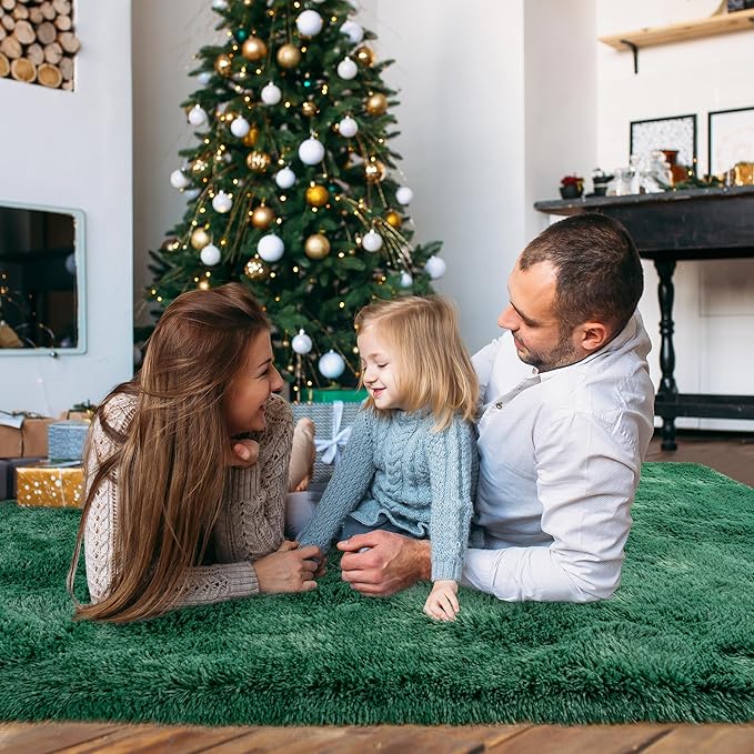 8x10 Large Area Rugs for Living Room, Ultra Fluffy Shag Rug for Bedroom, Modern Plush Soft Carpet for Girls Boys Kids Room Dorm Fuzzy Non Slip Rug for Home Decor Aesthetic, Dark Green