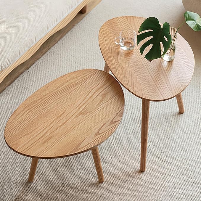 Small Oval Coffee Table, 33.5" Mid Century Modern Coffee Table for Living Room, 100% Solid Oak Wood Side Table, Center Table (Original Wood Color, 33.46''Wx22.83''Dx15.74''H)