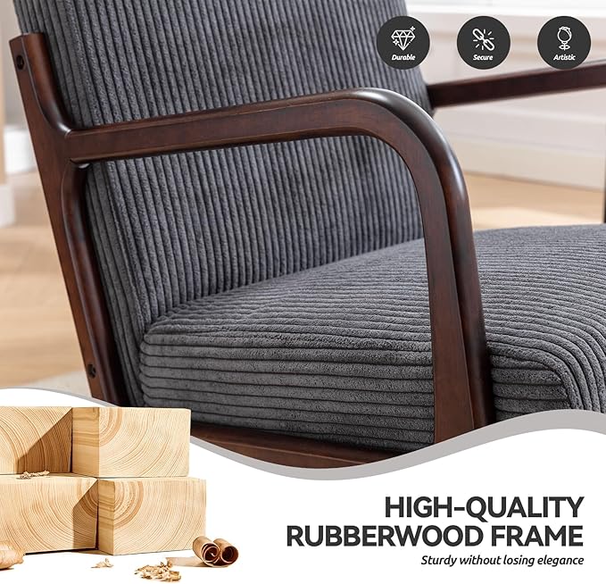 Accent Chair Mid Century Modern Chair, Living Room Chairs with Pillow Upholstered Lounge Arm Chair Reading Chair with Solid Wood Frame & Corduroy Fabrics for Living Room Bedroom