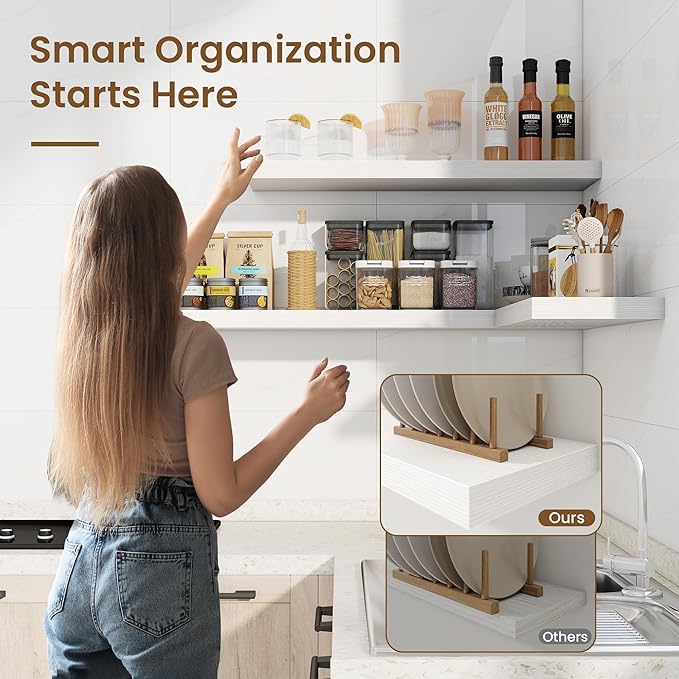 16in Floating Shelves for Wall, 16"W x 9.25"D x 1.25"H, 2 Pack Long Wall Mounted Engineered Wood Shelves with Invisible Brackets for Living Room, Bedroom, Bathroom, Kitchen Decor and Storage, White