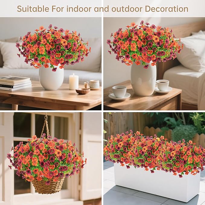 12 Bundles Artificial Flowers for Outdoor Indoor Fall Flowers Home Decoration,Fake Mums Silk Daisy Flower Bulk for Outside,Plastic Flowers UV Resistant Faux Mums for Garden Patio Balcony Autumn Decor