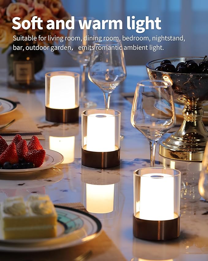 LED 4" Mini Cordless Table Lamp 2 Pack, Outdoor Waterproof Lamp, Rechargeable Battery Operated Lamp, Portable Touch Night Light for Dining Room, Camping, Nursery, Baby, Bar, Party (Black)