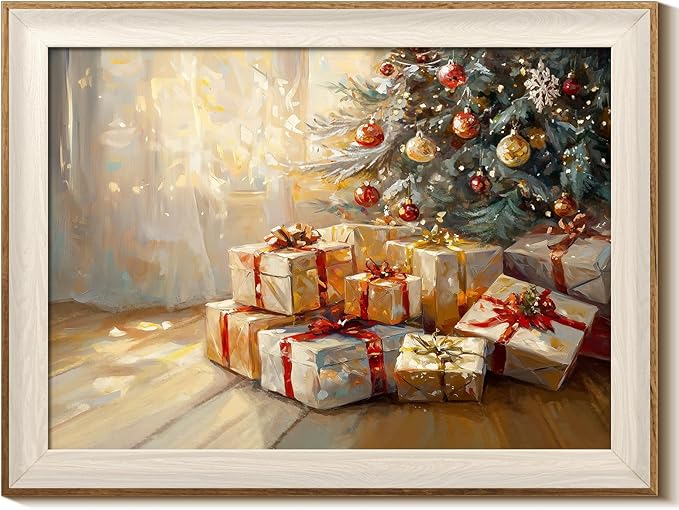 InSimSea Christmas Decor Framed Wall Art, Gifts under the Christmas tree Canvas Painting, Warm Holiday decor Unique Christmas Gifts For Table Wall Farmhouse Mantel Home Office 12L x 16W