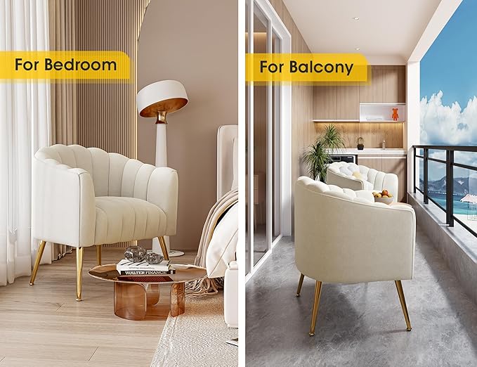 Oversized Pumpkin Couch Accent Chair, Modern Comfy Velvet Upholstered Barrel Chairs, Luxury Single Sofa Armchair for Living Room, Waiting Room, Office and Vanity, (Beige)