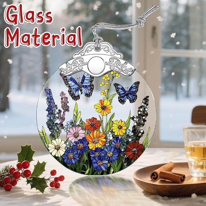 Stained Glass Butterfly-Flower Christmas Ornament: Christmas Tree Ornaments & Decor, Holiday Decor – Holiday Presents, Gift Ideas & Gifts for Friends, Coworker, and Family