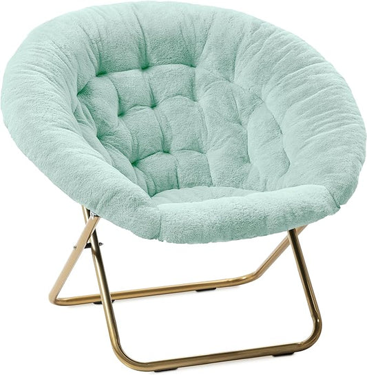 Milliard Saucer Chair for Adults, Teens & Kids, Mint, Faux Fur XL Circle Chair for Bedroom, Dorm & Gaming, Foldable Comfy Accent Seat for Small Spaces, Folding Moon/Mushroom/Round Oversized Style