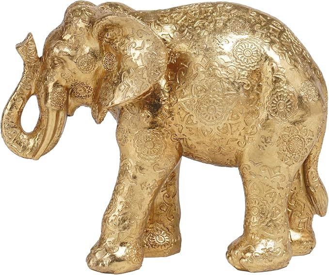 Guichifun Elephant Statues Home Décor Collectible Figurines - Gold Resin Boho Elephant Decoration Handmade Brings Good Luck Health for Living Room Shelf Office Gifts for Women 7.25 x 3.25 x 5.75 Inch